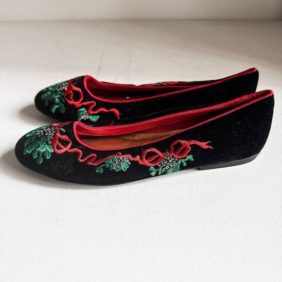 Mootisies Tootisies Vintage Velvet Christmas Theme Embroidered Flats 7.5 - Picture 6 of 11